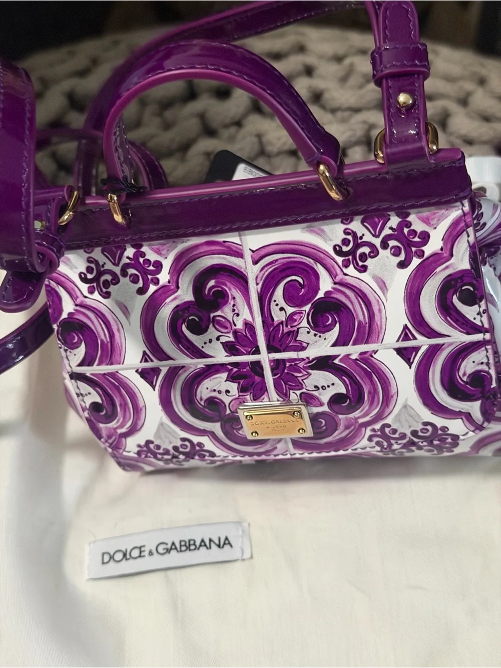 Mini Dolce & Gabbana Purple Floral Print Top-Handle Satchel